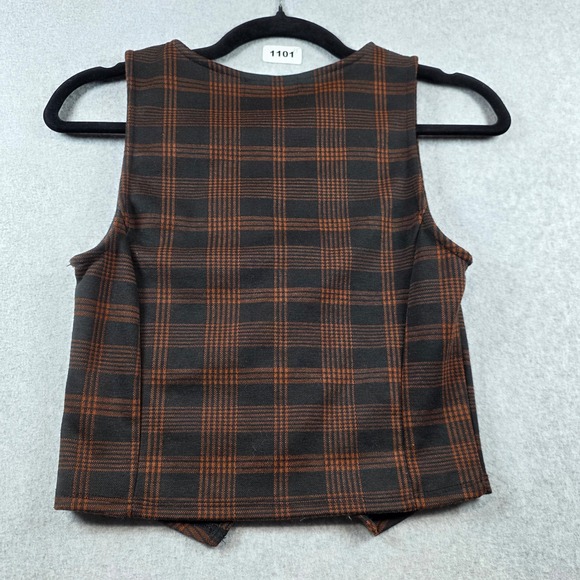 Liz & Sara Womens Brown Black Plaid Button Up Cropped Vest Waistcoat Size S - Picture 5 of 6